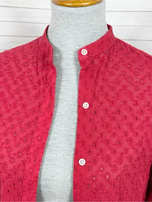 Lauren Ralph Lauren Eyelet Button Up Tunic Shirt Red Small Cottage Preppy Cotton thumbnail 5