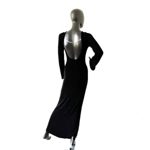 Backless Long Maxi Dress Open Back Ribbed Dress Long Flare Sleeve Slim Fit thumbnail 6