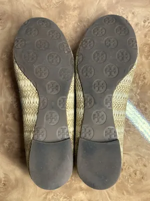 Tory Burch Reva Raffia Ballet Flats Blue Leather Trim Gold Logo Size 7M thumbnail 9