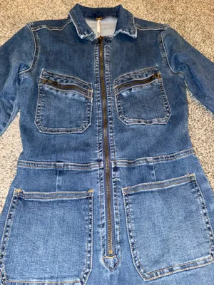Free People Denim Jumpsuit Size XS Blue Zip Front Long Sleeve thumbnail 3