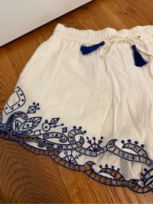 Ella Moss Womens 'Rica' Embroidered Drawstring Shorts White Small thumbnail 2