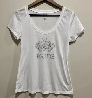 Rhinestone BRIDE Crown Disney Parks Fitted Scoop Neck Bachelorette Tee L thumbnail 1