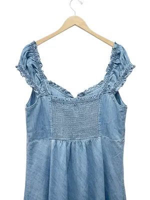 NWT GAP Eaton Denim Maxi Dress Size XL Light Wash Cotton Ruffle Cottagecore Boho thumbnail 7