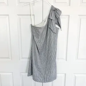 Antonio Melani Charlie Striped Linen Blend One Shoulder Bow Shift Mini Dress thumbnail 2