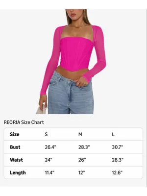 NEW REORIA Mesh Long Sleeve Boned Corset Top Y2K Square Neck M thumbnail 3