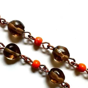 Rose gold tone orange beaded necklace thumbnail 5