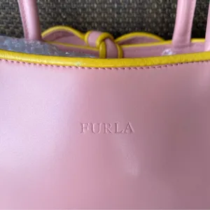 Furla Vintage Y2K Pink & Yellow Bow Tote/Shoulder Bag Elegant Structured Design thumbnail 12