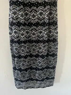 Vintage 90s R&M Richards Black Silver Lace Sequin Midi Cocktail Dress 10 Sparkly thumbnail 3