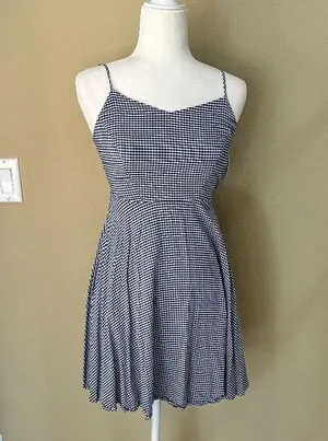 OLD NAVY Blue Gingham Fit & Flare Dress - size XS thumbnail 6