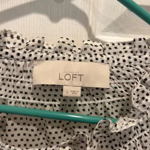 LOFT Women's Blouse Top‎ L White Black Square Dot Tie Neck Long Sleeve Career thumbnail 6