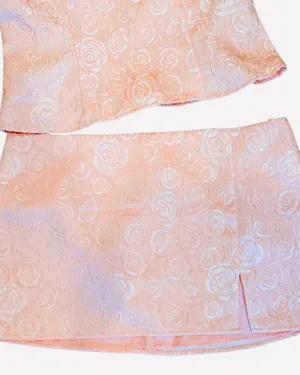 Revolve More to Come Pink Brocade Mini Skirt Strapless Top Set L Floral lined thumbnail 3