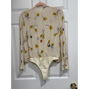 Capulet Cream‎ Floral Tie Front Long Sleeve Bodysuit V-Neck BSH1800-CTF XS thumbnail 7