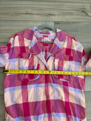 Free People We The Free Izzie Buffalo Check Plaid Cargo Flannel Shirt Pink Red S thumbnail 7