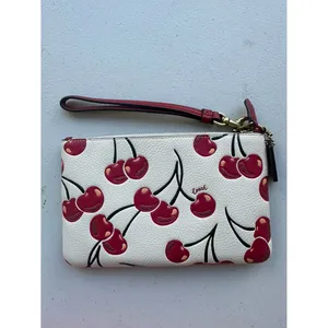 NWOT Coach Chalk Multi Cherries Pebble Leather Essential Small Wristlet thumbnail 4