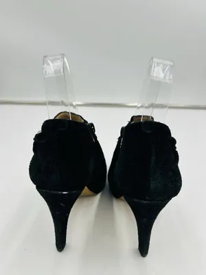 Nine West Evenly Black Suede 4" Heel Open Toe Silver Ball Details Sz 6.5M thumbnail 8