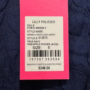 NEW Lilly Pulitzer Kirabelle Navy Pineapple Pucker Short Sleeve Jumpsuit Sz XS 0 thumbnail 4
