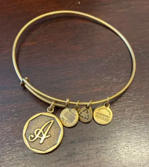 Alex and Ani Charm Bangle, Gold-tone Finish with “A” initial thumbnail 1
