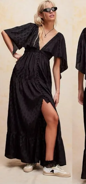 Free People Ethereal Witchy Fairy Cha Cha Maxi Dress Black Medium Bohemian Goth thumbnail 1