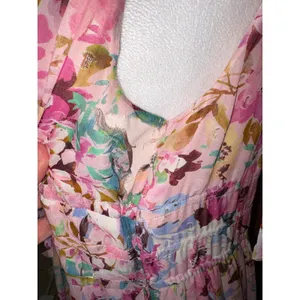 Shoshanna Midnight Zahra Gown Pink Floral Metallic Tiered Maxi Dress 12 AS IS thumbnail 4