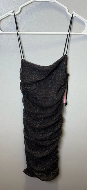 Hello Molly NEW Women's Open Back Black Glitter‎ Mini Dress Size Medium thumbnail 1