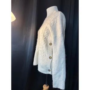 Marled Reunited Clothing Cream Cable Knit Side Button Sweater Small thumbnail 2