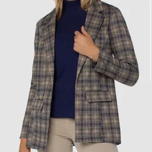 Liverpool Los Angeles Plaid Boyfriend Blazer Blue Beige Women’s Size S Classic thumbnail 6