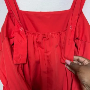 Entro Women Cotton Cottage Midi Dress Large Red‎ Tiered Square Neck Party Event thumbnail 6
