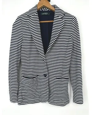 Lauren Ralph Lauren Blazer Women S Navy Stripe Nautical Coastal Preppy Old Money thumbnail 1