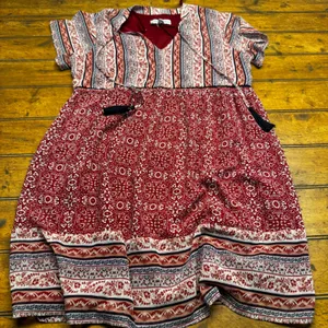 Knox Rose Womens Red Medallion Floral Print‎ Tassel Boho Midi Dress Medium thumbnail 1