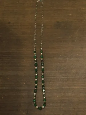 NEW Fashion Long Mixed Bead Holiday Necklace Green / Silver Gray 41" thumbnail 2