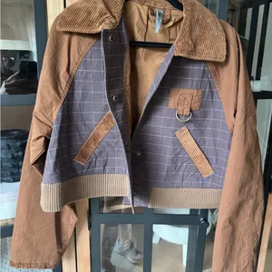 By Anthropologie Plaid Crop Utility Jacket barn corduroy khaki checkered collar thumbnail 6