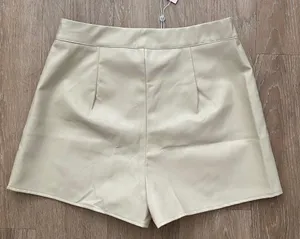 Missguided ivory seam detail faux leather shorts thumbnail 6