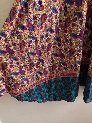 Handmade Boho Paisley Wide Leg Palazzo Pants Smocked Waist Floral Border XS/S thumbnail 7