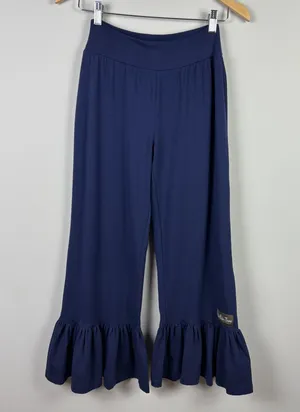 Matilda Jane Big Ruffle Pants Women Small Navy Blue Wide Leg Cotton Pull On Crop thumbnail 1