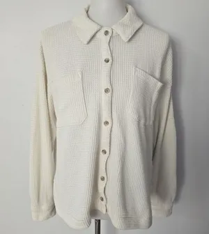 Madewell Cream Waffle Knit Shirt-Jacket Size Medium thumbnail 2