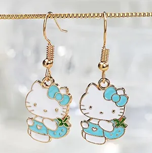Adorable Blue Strawberry Hello Kitty Dangle Earrings - thumbnail 1