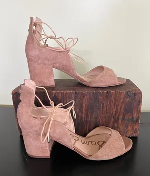Sam Edelman Serene suede lace-up sandals in tan thumbnail 1