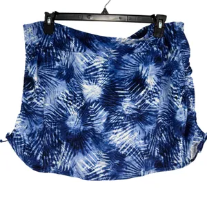 Lands End Blue Tropical Palm Print Swim Skirt 24W‎ Plus Size Cinch Side 522799 thumbnail 2