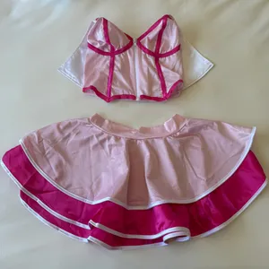 💖✨ Y2K Cosplay Pink Princess Satin Co-Ord Set – Corset Top + Ruffle Skirt Medium ✨💖 thumbnail 1