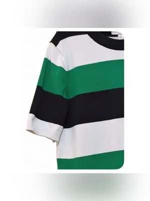 Eva Mendes New York & Co Women’s Short-sleeve Green Stripped Belted Knit Sweater thumbnail 9
