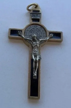 Vintage Ebony Inlay Crucifix Pendant 3" Jesus Christ Pectoral cross Pendant thumbnail 1
