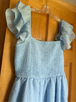 Altar’d State Light Blue Ruffle Sleeve Smocked Tiered Mini Dress Medium NWT thumbnail 3