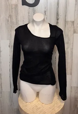 ZARA Asymmetric Cutout Ruched Long Sleeve Top Womens S Black Shimmer Sheer thumbnail 1