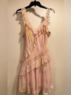 LoveShackFancy Serima Mini Dress Soft Pink Ruffle Lace Chemise thumbnail 12