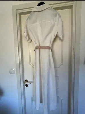 ZARA Cream Button-Front Midi Shirt Dress with Woven Belt thumbnail 10