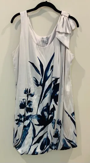 Ivory / Navy Sheath Midi Floral Dress thumbnail 1