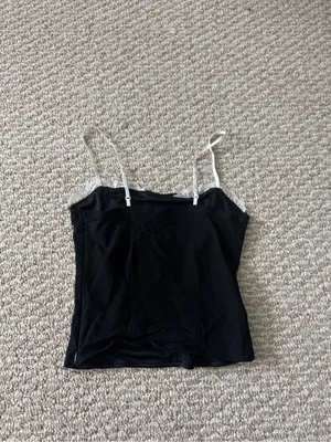 Black Cami Top with White Lace Trim thumbnail 5