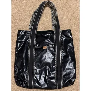 Fossil Black/Tan Key-Per Magnetic Closure Tote Bag Purse thumbnail 3