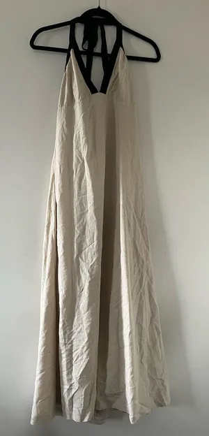 Japna Beige Linen Blend Halter Neck Midi Dress Medium Euro Summer Quiet Luxury Neutral thumbnail 1