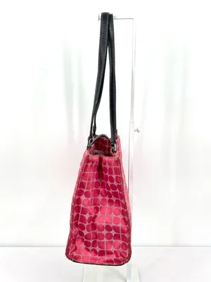 Vintage Y2K Kate Spade Noel Dot Pink Jacquard Black Leather Tote Shoulder Bag thumbnail 2